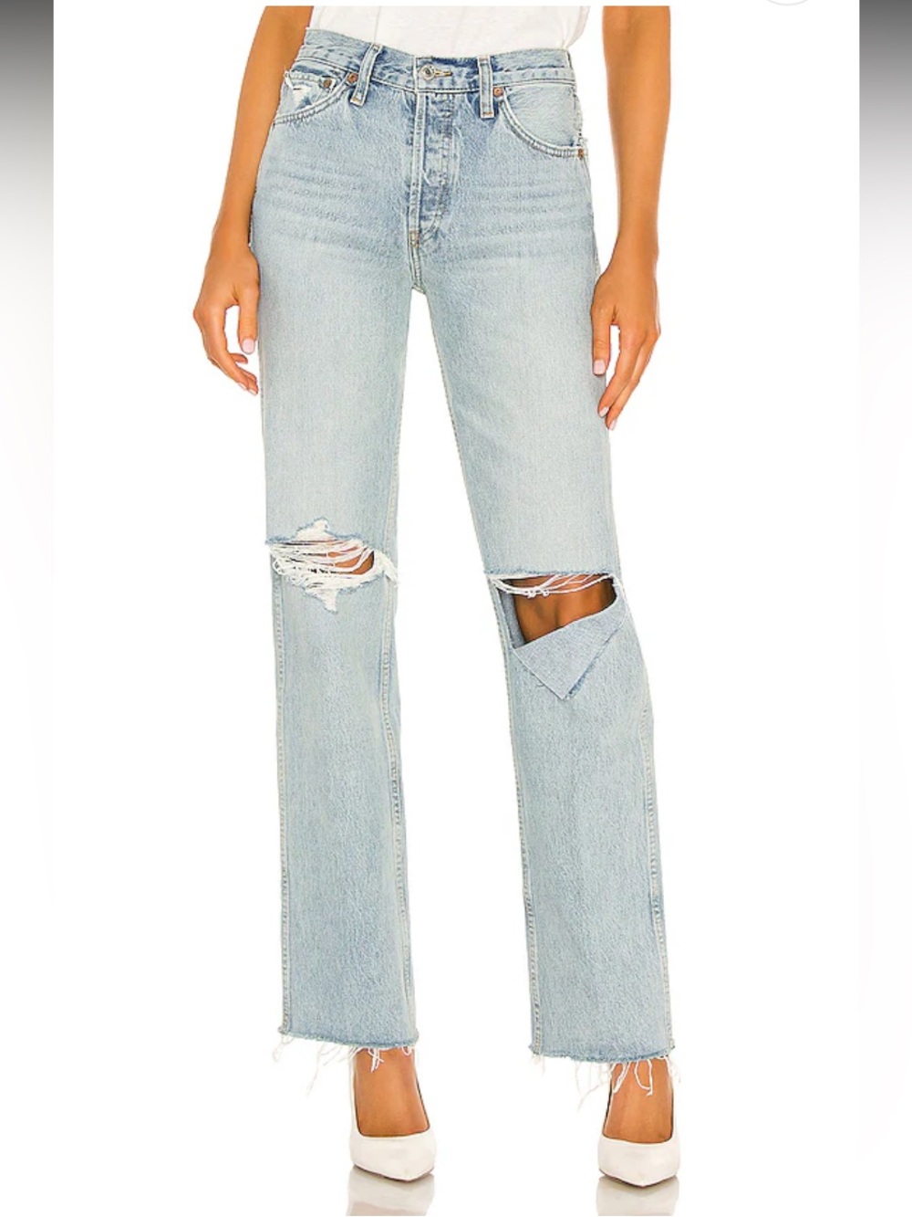 RE/DONE Originals 90s High Rise Loose Jeans in Breezy Indigo With Rips - Size 25